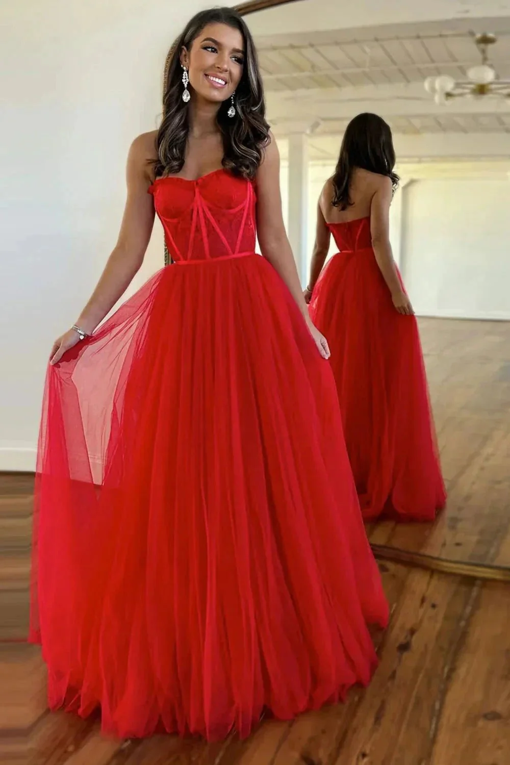 Talia |A Line Sweetheart Corset Tulle Prom Dress with Slit - Image 5