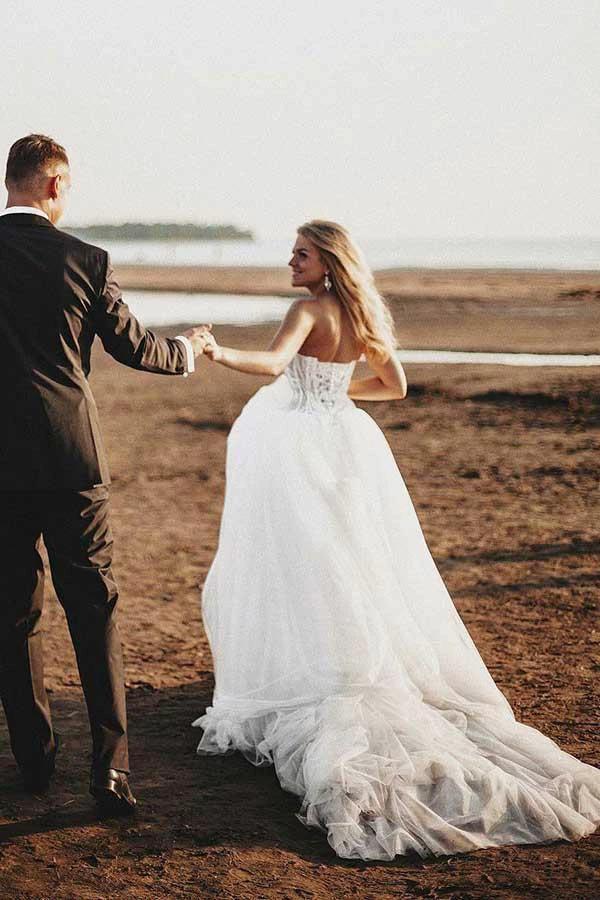 A-Line Sweetheart Court Train Tulle Wedding Dress with Appliques  WD325 - Image 3