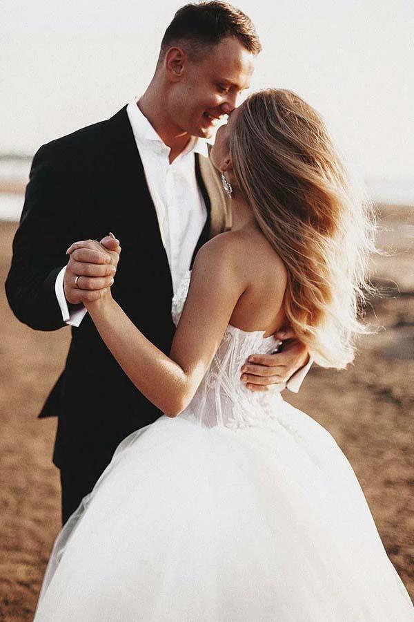 A-Line Sweetheart Court Train Tulle Wedding Dress with Appliques  WD325 - Image 5