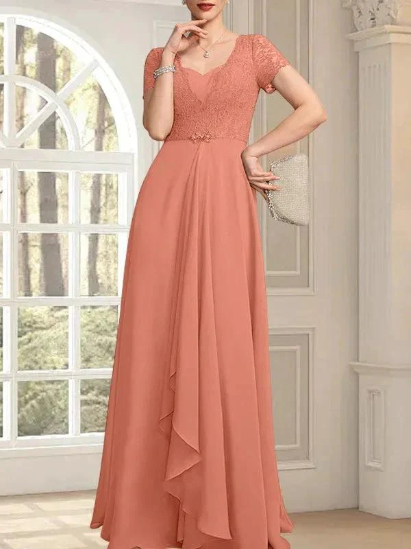 A-line Sweetheart Floor-Length Chiffon Lace Mother of the Bride Dress With Beading Cascading Ruffles - Image 15