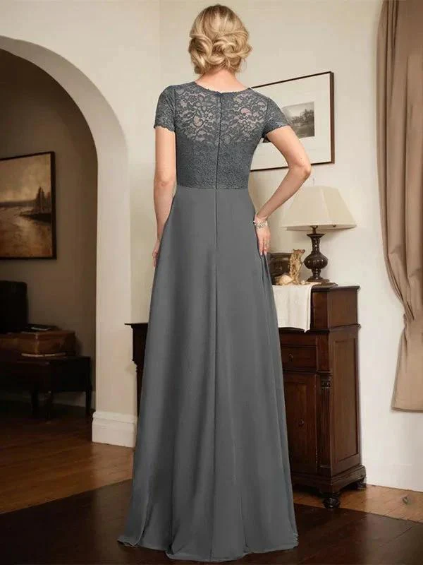 A-line Sweetheart Floor-Length Chiffon Lace Mother of the Bride Dress With Beading Cascading Ruffles - Image 7