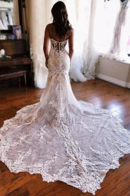 A-Line Sweetheart Floor-Length Split Front Tulle Wedding Dresses with Lace - Image 4