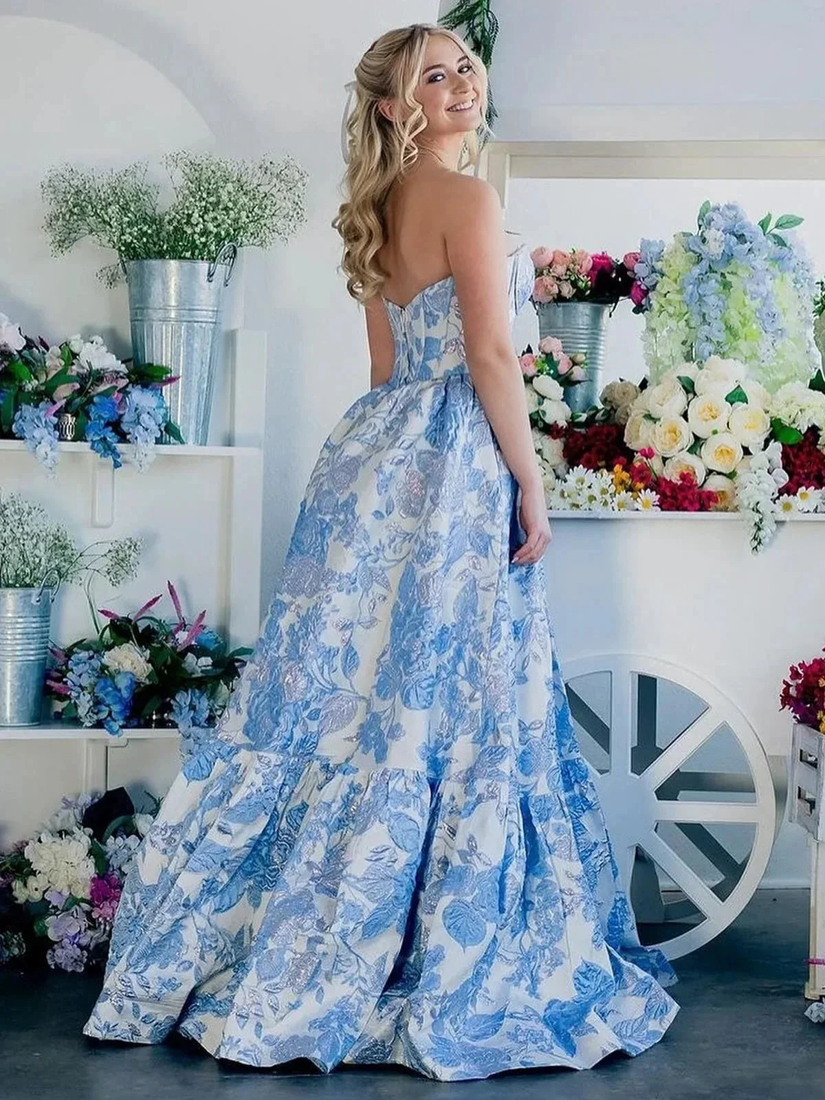 Delice | A-Line Sweetheart Floral Printed Long Prom Dresses - Image 10