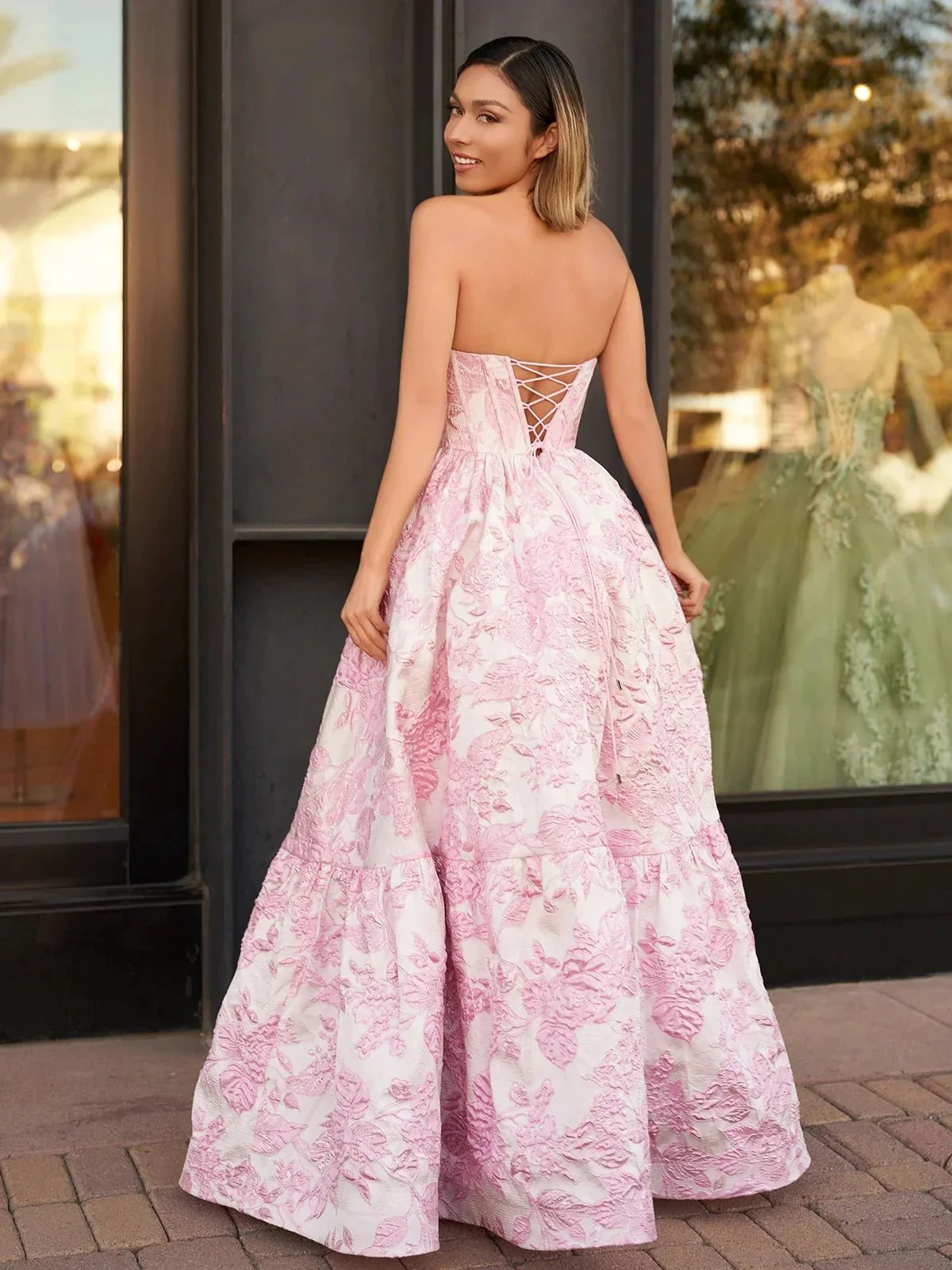 Delice | A-Line Sweetheart Floral Printed Long Prom Dresses - Image 2