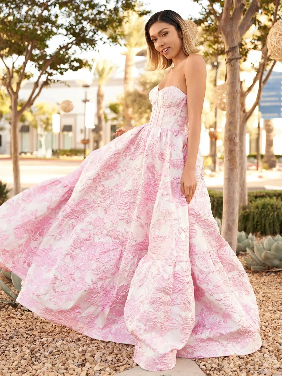Delice | A-Line Sweetheart Floral Printed Long Prom Dresses - Image 3