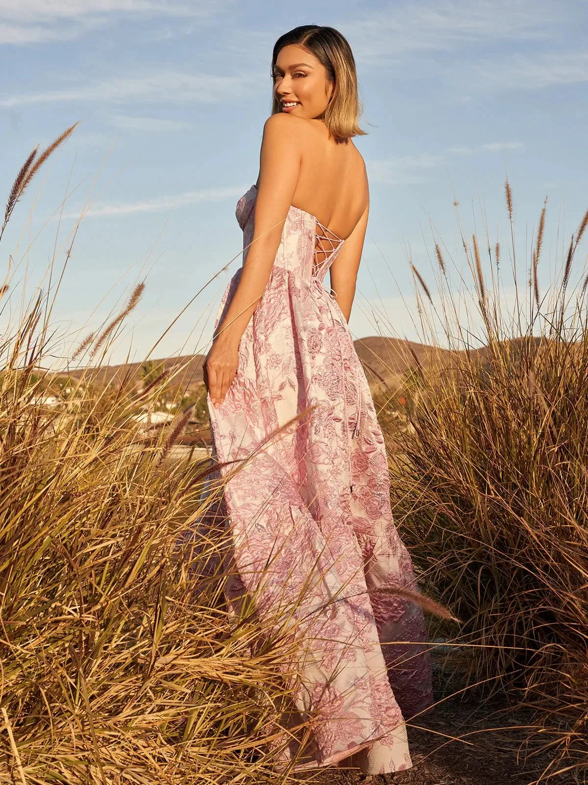 Delice | A-Line Sweetheart Floral Printed Long Prom Dresses - Image 6