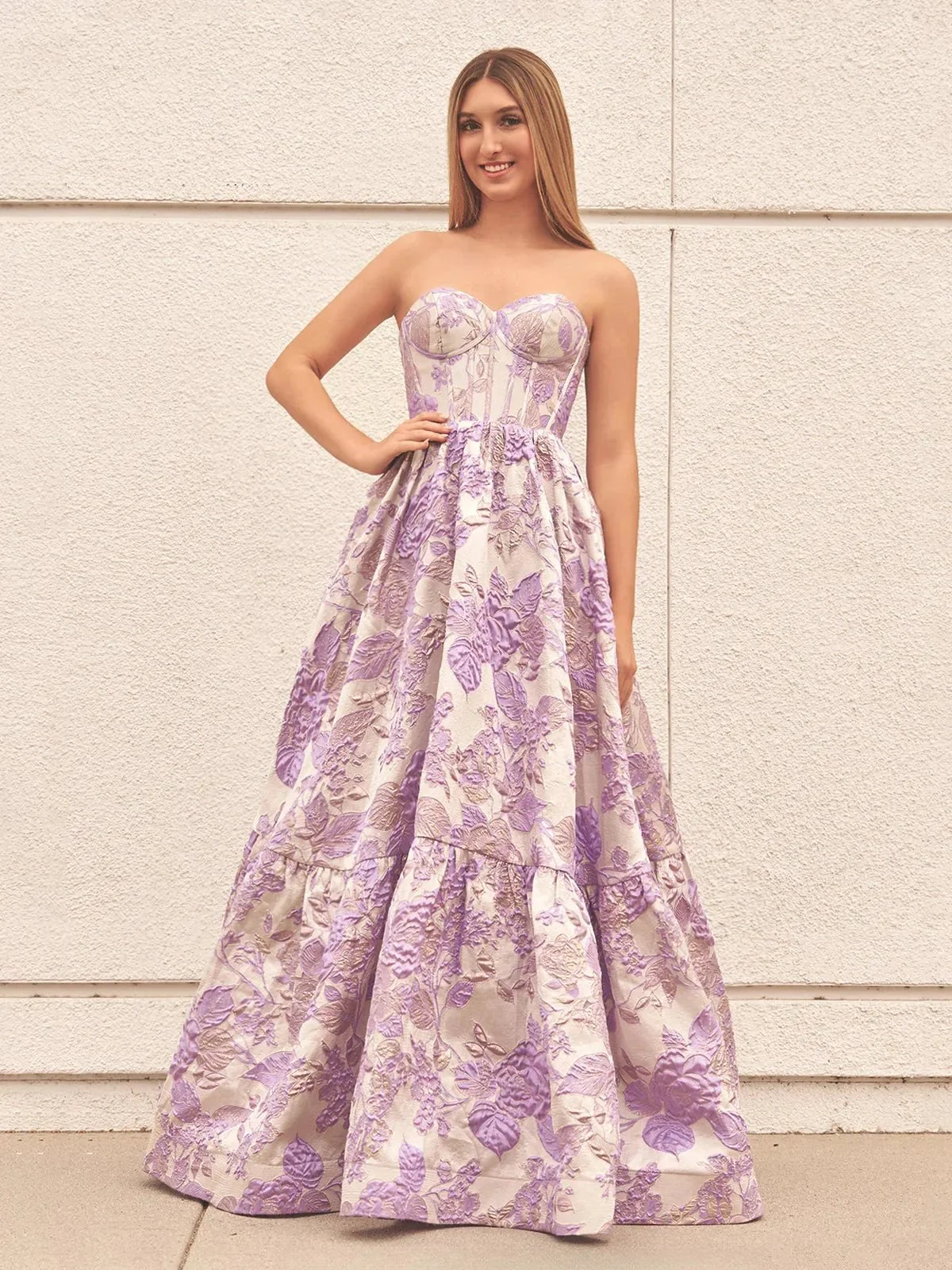 Delice | A-Line Sweetheart Floral Printed Long Prom Dresses - Image 7