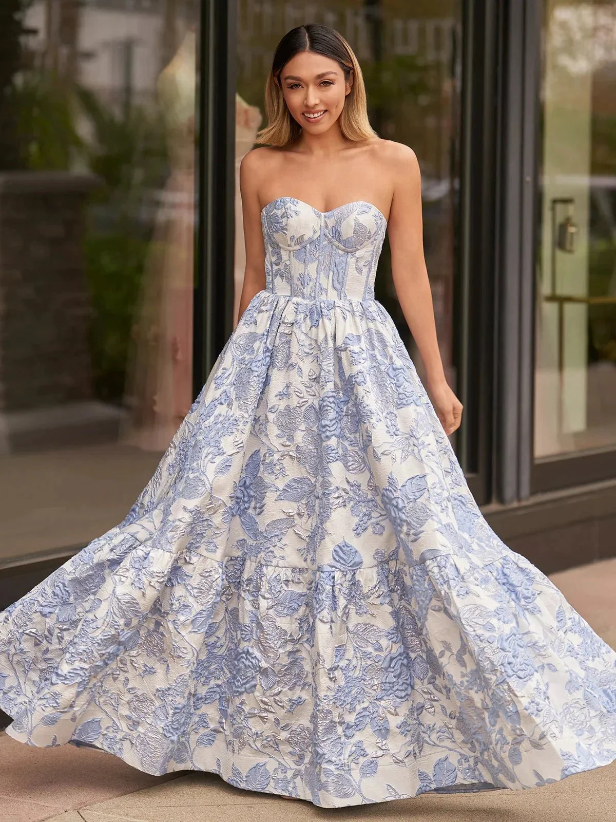 Delice | A-Line Sweetheart Floral Printed Long Prom Dresses - Image 8
