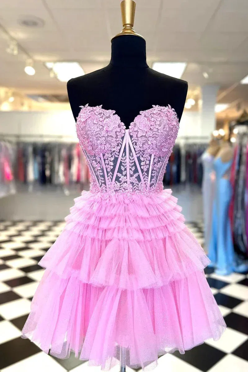A Line Sweetheart Homecoming Dress with Ruffles Y2828 - Image 3