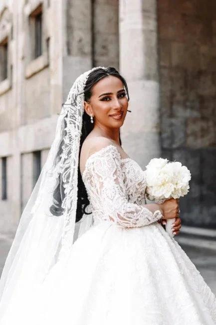 Ball Gown Sweetheart Long Sleeve Floor-Length Stain Wedding Dresses with Lace - Image 6