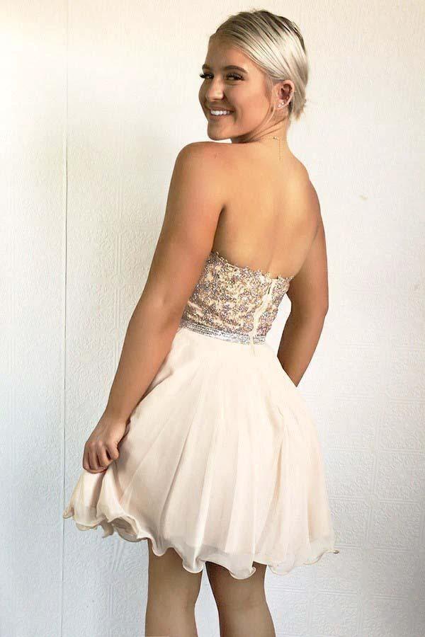 A-Line Sweetheart Pearl Pink Chiffon Homecoming Dress with Beading  PD029 - Image 2