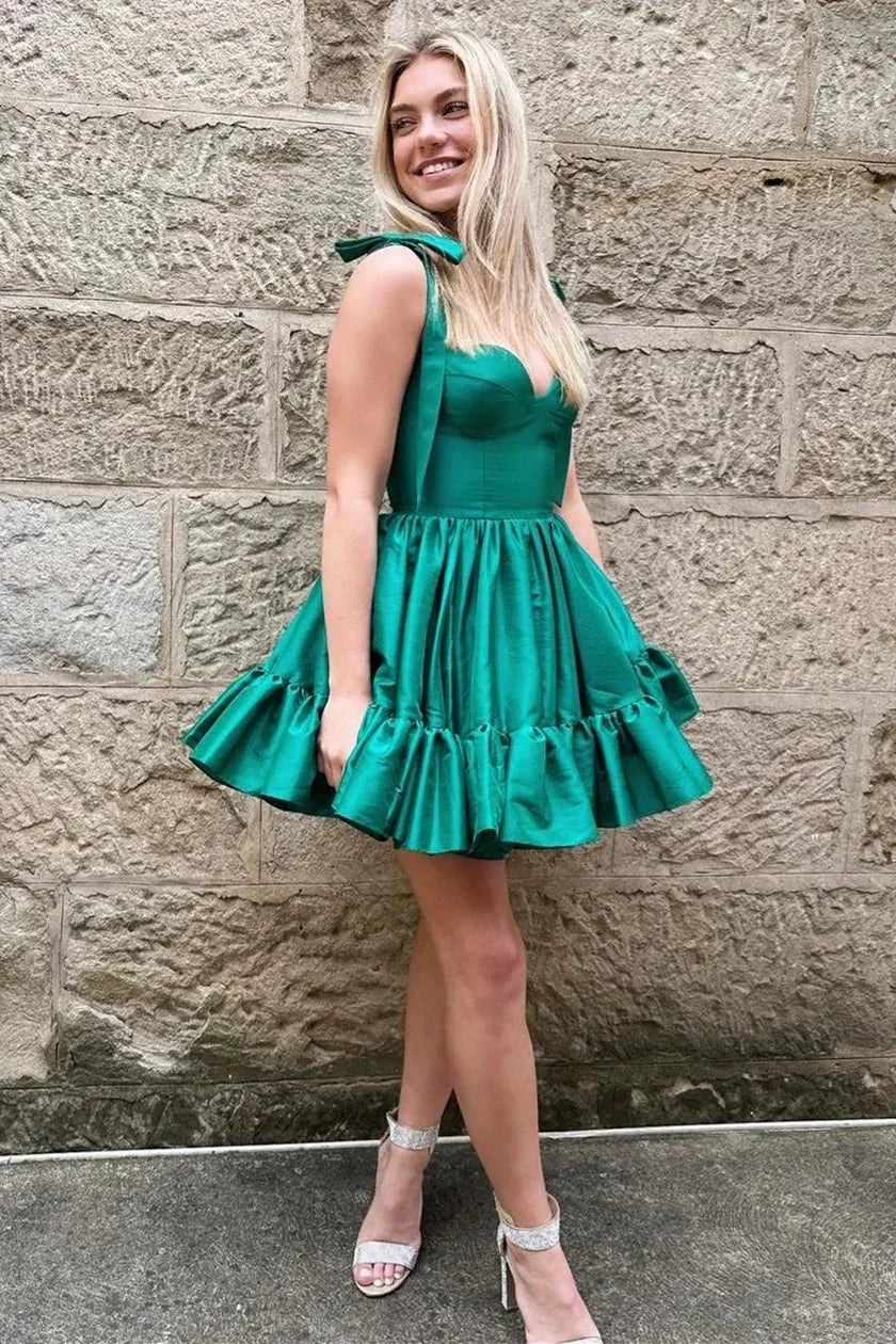A-line Sweetheart Ruffled Homecoming Dress With Bow Straps SYH104 - Image 7
