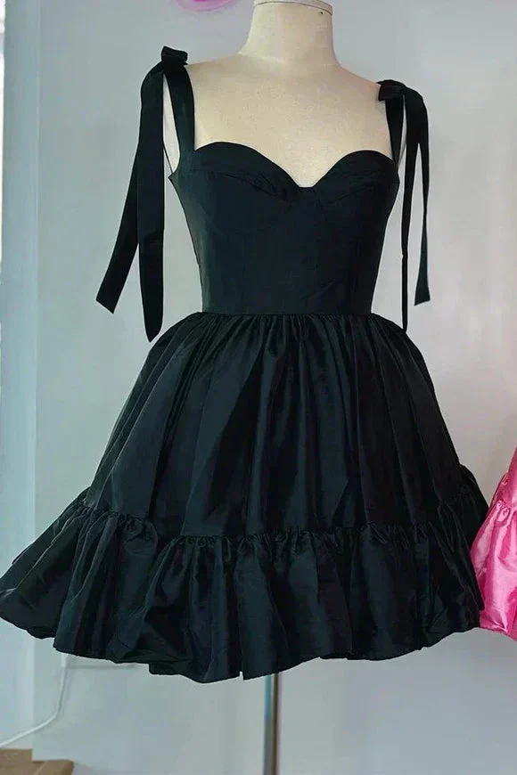 A-line Sweetheart Ruffled Homecoming Dress With Bow Straps SYH104 - Image 9