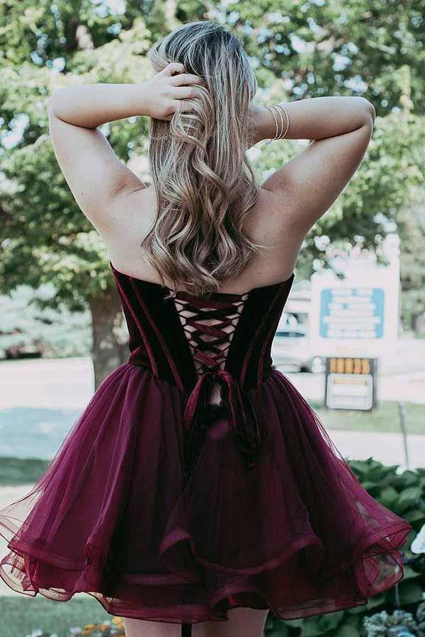 A-Line Sweetheart Short Burgundy Organza Homecoming Party Dress PD039 - Image 2