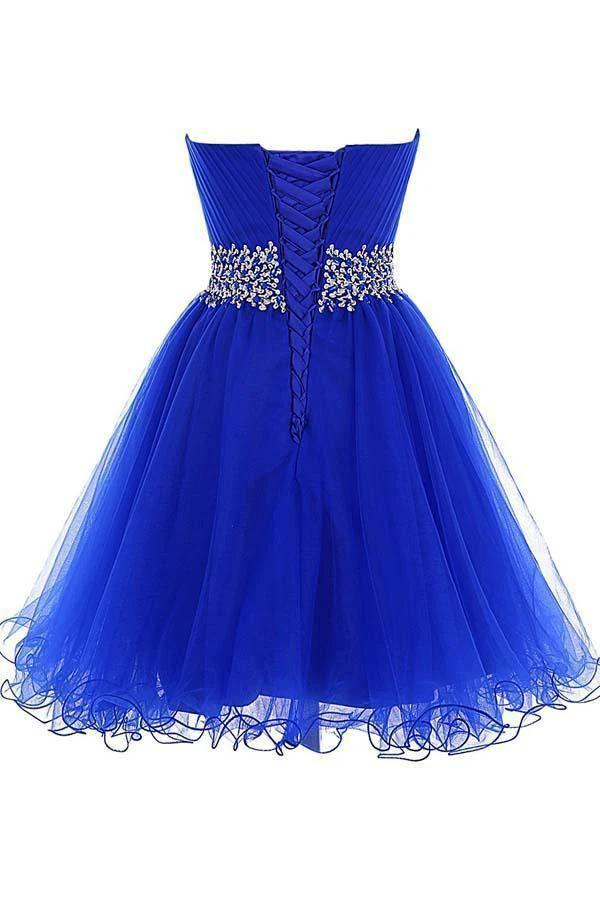 A-line Sweetheart Short Tulle Lace-up Royal Blue Homecoming Dress PD206 - Image 2