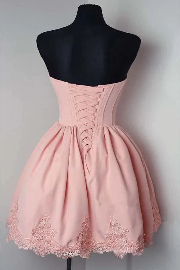 A-line Sweetheart Sleeveless Satin Homecoming Dresses With Lace Applique PD081 - Image 2