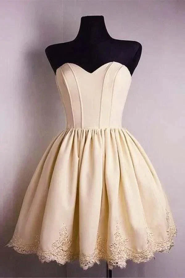 A-line Sweetheart Sleeveless Satin Homecoming Dresses With Lace Applique PD081 - Image 3