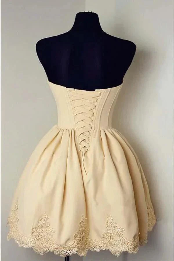 A-line Sweetheart Sleeveless Satin Homecoming Dresses With Lace Applique PD081 - Image 4