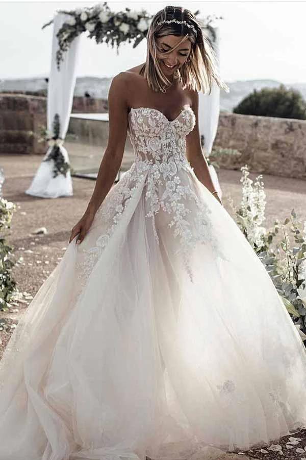 A-Line Sweetheart Sleeveless Sweep Train Tulle Wedding Dress  WD295 - Image 2