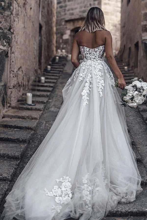 A-Line Sweetheart Sleeveless Sweep Train Tulle Wedding Dress  WD295 - Image 4