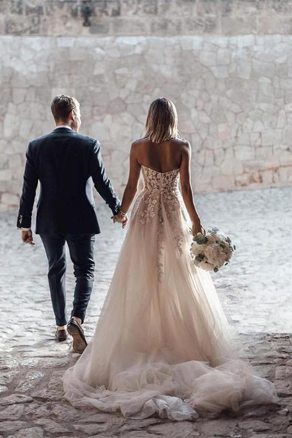 A-Line Sweetheart Sleeveless Sweep Train Tulle Wedding Dress  WD295 - Image 5