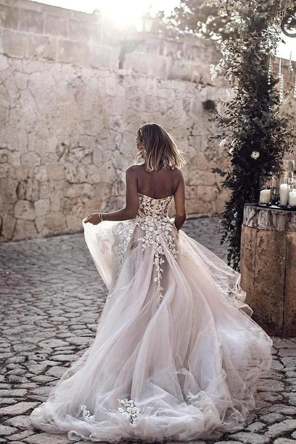 A-Line Sweetheart Sleeveless Sweep Train Tulle Wedding Dress  WD295 - Image 6