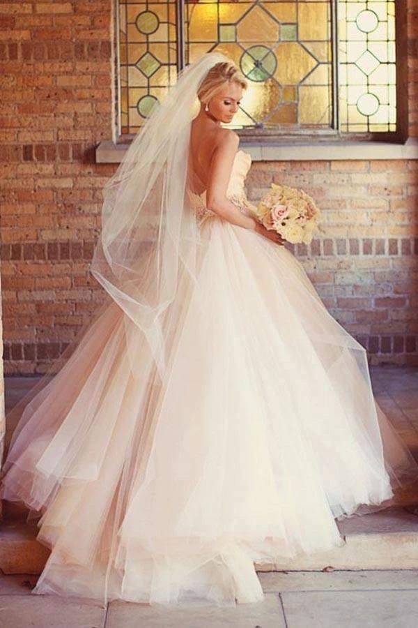 A-line Sweetheart Strapless Pink Long Tulle Wedding Dress  WD235 - Image 2