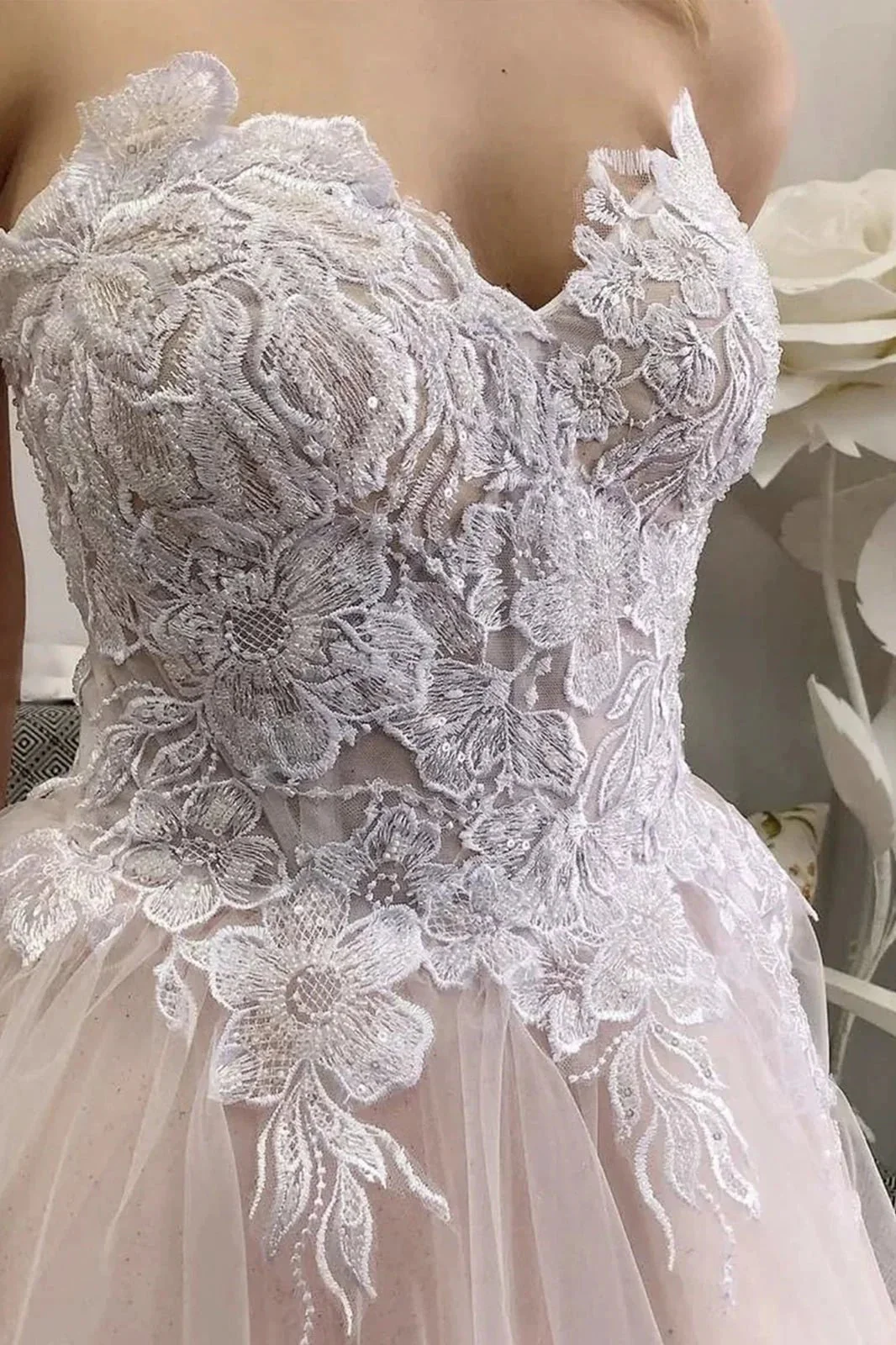 A-line Sweetheart Tulle Lace Formal Graduation Dresses Long Prom Dresses - Image 2