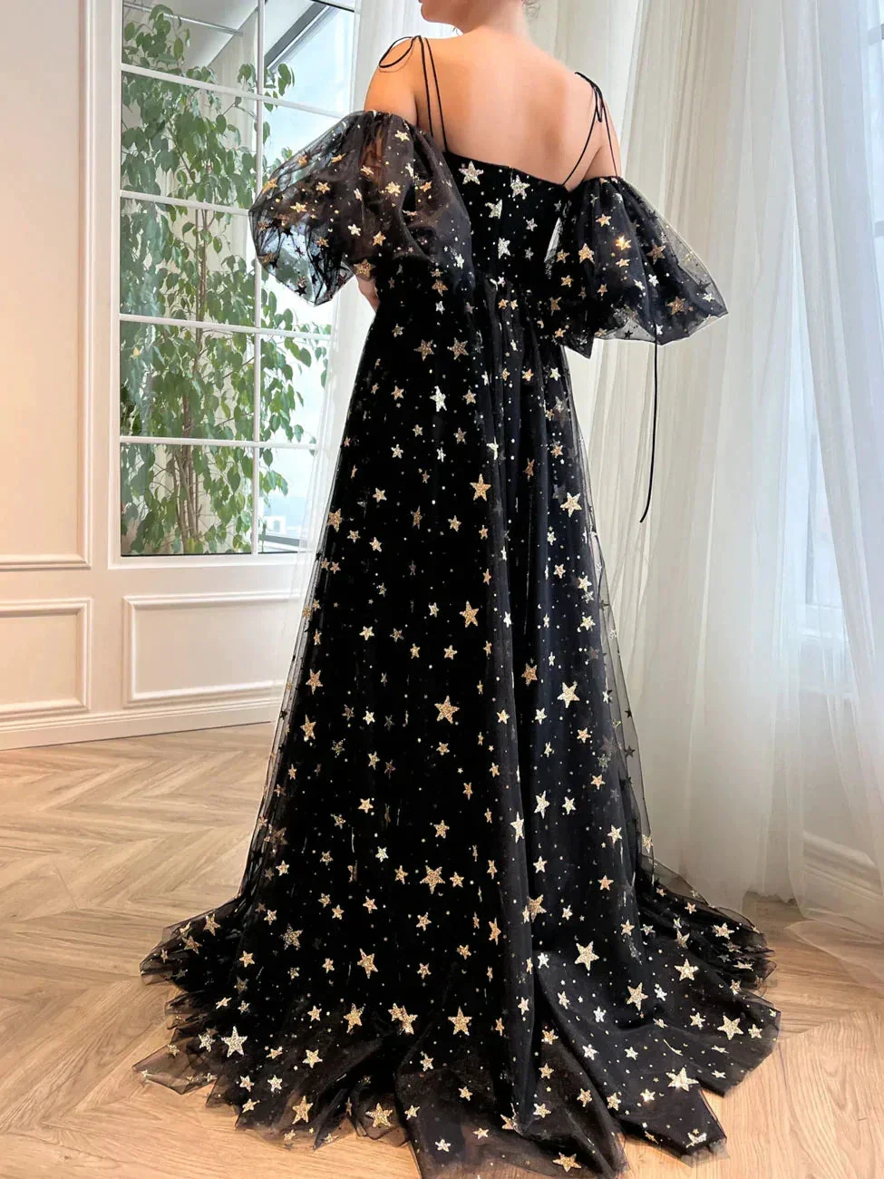 A-Line Tulle Black Long Prom Dress, Black Tulle Formal Evening Dress Y248 - Image 2