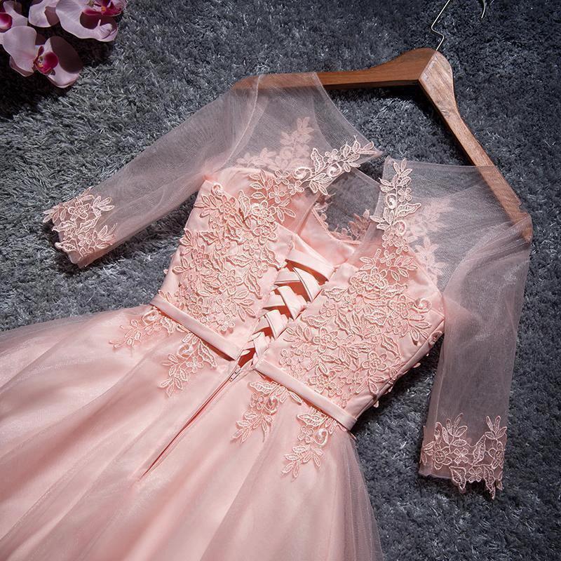 A-line Tulle Homecoming Dresses Scoop Pink Short/Mini Prom Dresses  PD048 - Image 2