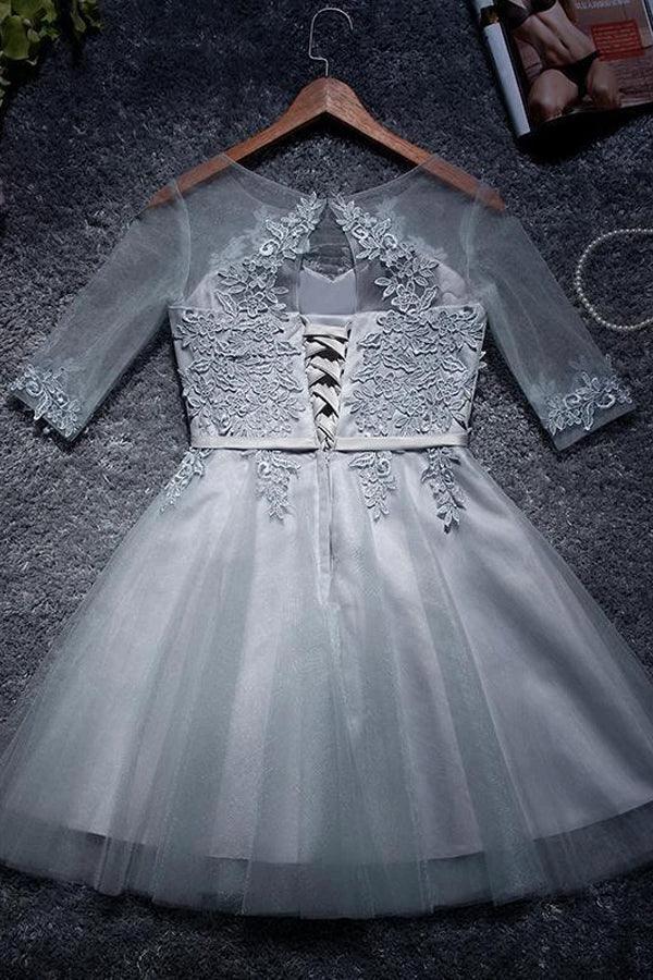 A-line Tulle Homecoming Dresses Scoop Short/Mini Prom Dresses  PD047 - Image 3