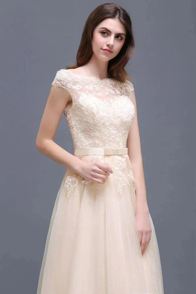 A-line Tulle Lace Appliques Floor-Length Prom Dress - Image 3