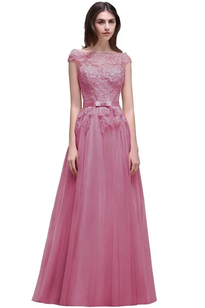 A-line Tulle Lace Appliques Floor-Length Prom Dress - Image 6