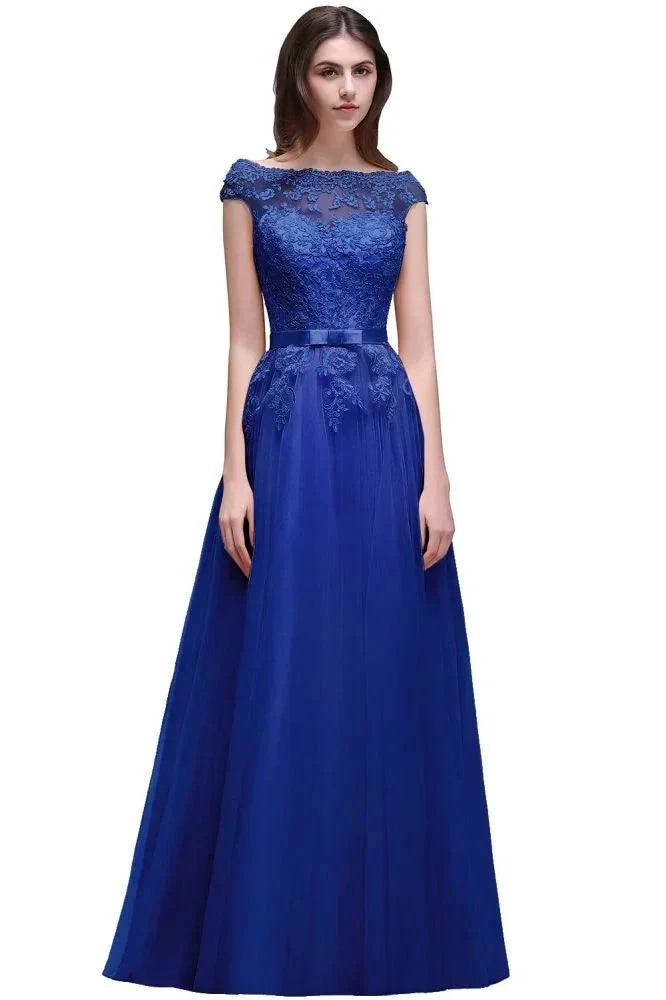 A-line Tulle Lace Appliques Floor-Length Prom Dress - Image 8