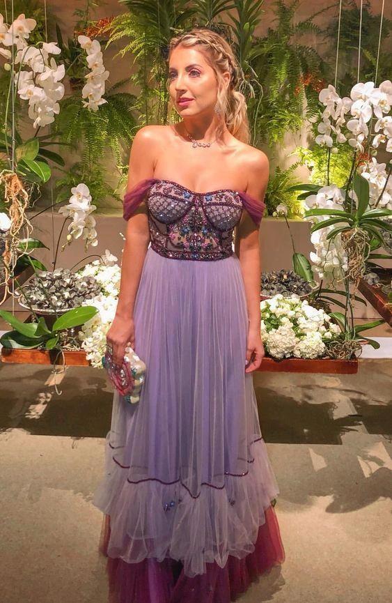 A Line Tulle Prom Dresses With Beading Off the Shoulder Evening Dresses Y1102 - Image 2