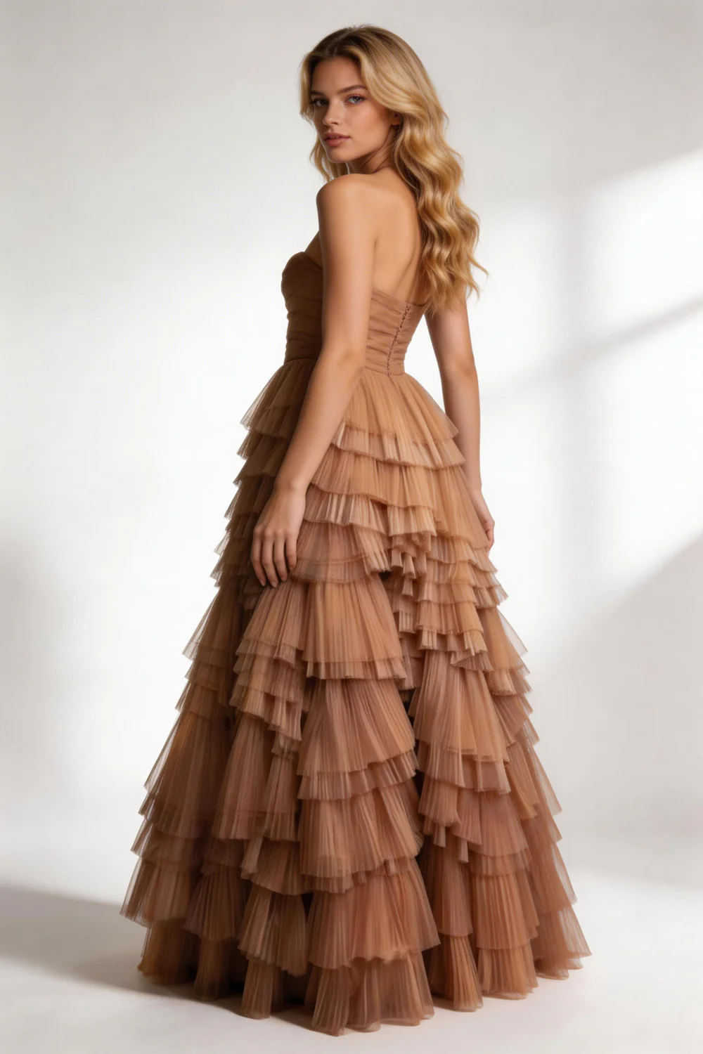 A Line Tulle Tiered Long Prom Dresses,Evening Dress Y2073 - Image 3