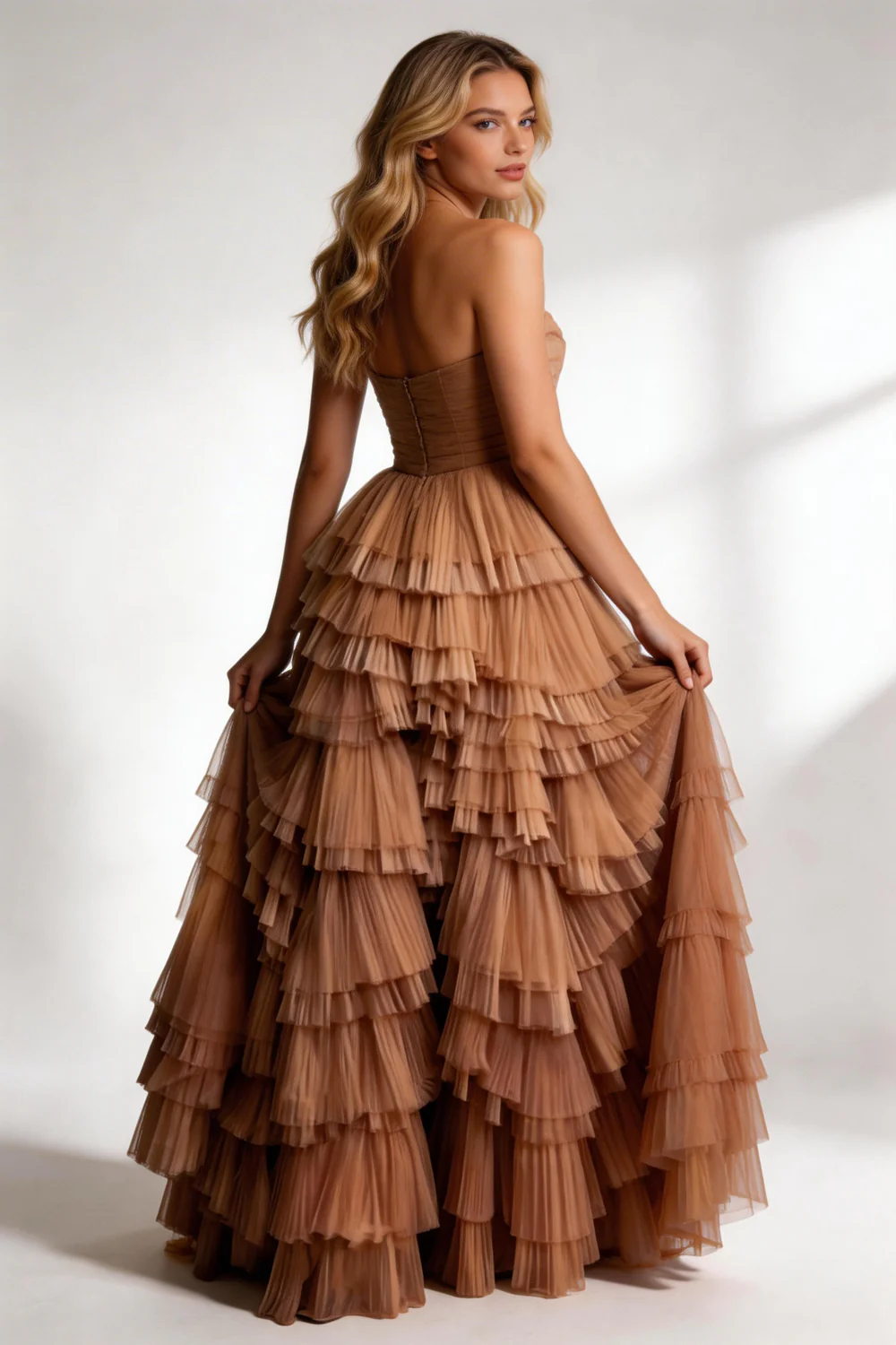 A Line Tulle Tiered Long Prom Dresses,Evening Dress Y2073 - Image 4