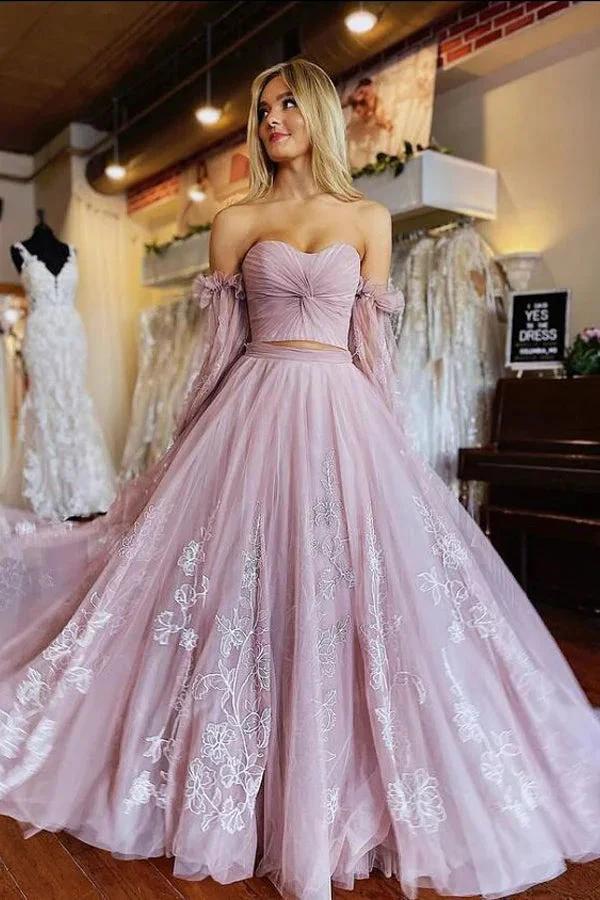 A-Line Two-Piece Dusty Pink Prom Dress with Sleeves PSK508 - Image 3