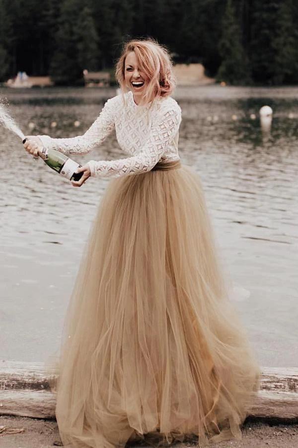 A-Line Long Sleeve Backless Princess Gown Wedding Dress Bridal Gown WD484