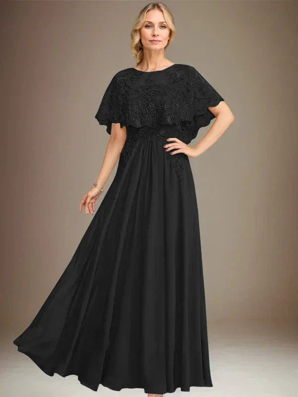 A-line Boat Neck Floor-Length Lace Chiffon Mother of the Bride Dress With Applique Sequins - Image 10