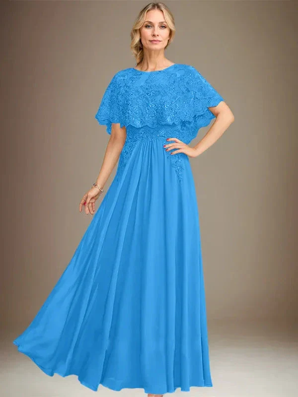 A-line Boat Neck Floor-Length Lace Chiffon Mother of the Bride Dress With Applique Sequins - Image 11