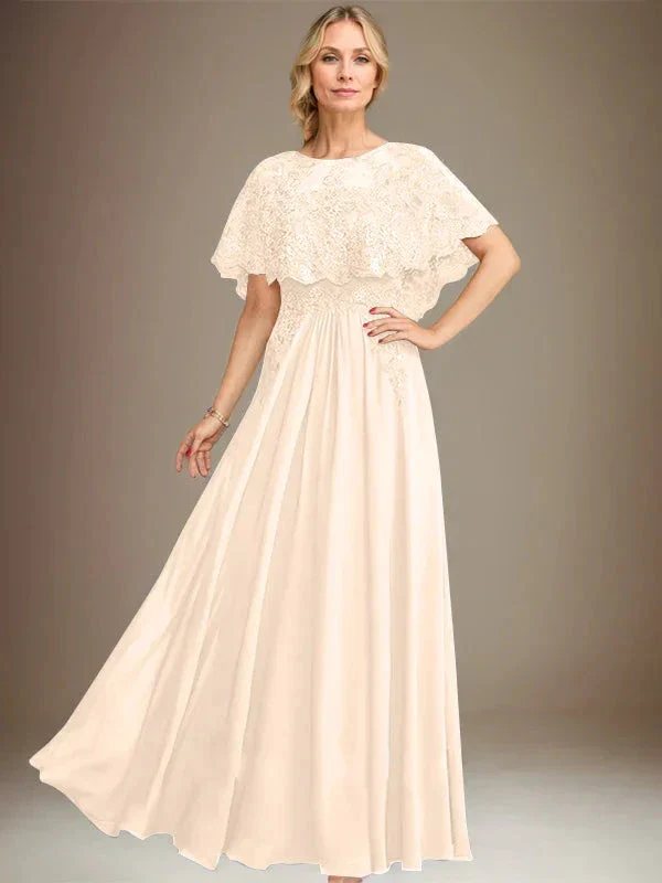 A-line Boat Neck Floor-Length Lace Chiffon Mother of the Bride Dress With Applique Sequins - Image 12
