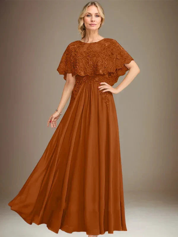 A-line Boat Neck Floor-Length Lace Chiffon Mother of the Bride Dress With Applique Sequins - Image 13