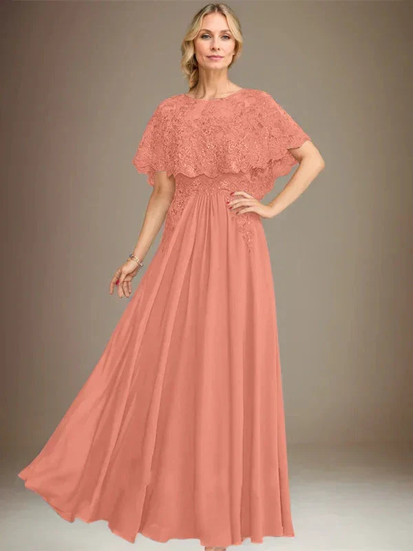 A-line Boat Neck Floor-Length Lace Chiffon Mother of the Bride Dress With Applique Sequins - Image 15