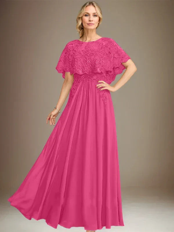 A-line Boat Neck Floor-Length Lace Chiffon Mother of the Bride Dress With Applique Sequins - Image 21