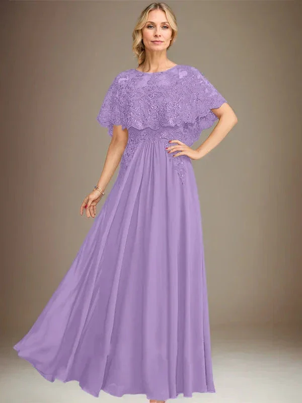 A-line Boat Neck Floor-Length Lace Chiffon Mother of the Bride Dress With Applique Sequins - Image 25