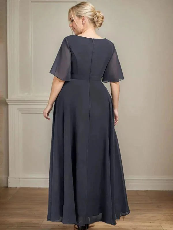 A-line V-Neck Ankle-Length Chiffon Mother of the Bride Dress With Pleated Beading Sequins - Image 9