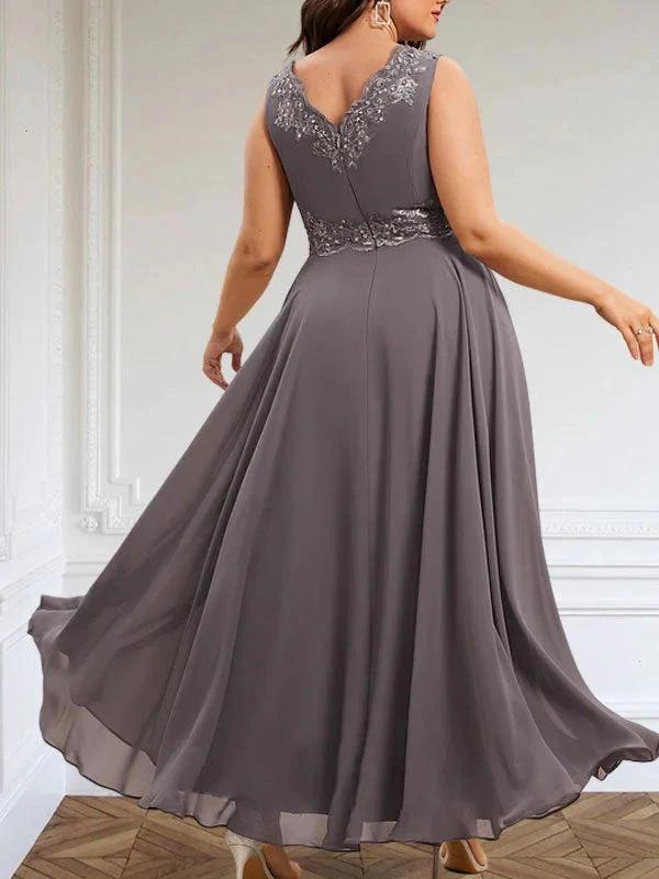 A-line V-Neck Ankle-Length Chiffon Mother of the Bride Dress With Sequins Appliques Lace Beading - Image 8