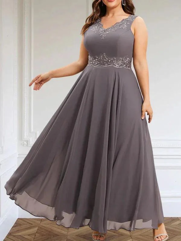 A-line V-Neck Ankle-Length Chiffon Mother of the Bride Dress With Sequins Appliques Lace Beading - Image 9
