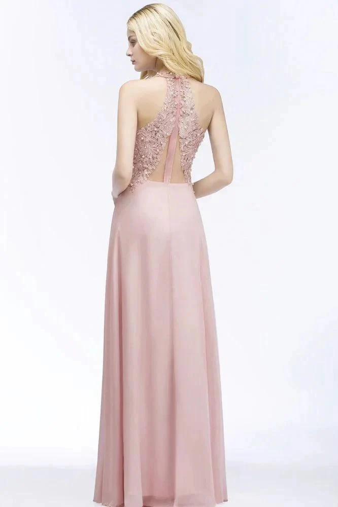 A-line V-neck Appliques Chiffon Evening Maxi Dresses Sleeveless Bridesmaid Dress - Image 6